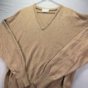 Vintage Lord Jeff Sweater Mens XL Brown Lambswool Made In USA Grandpa V Neck